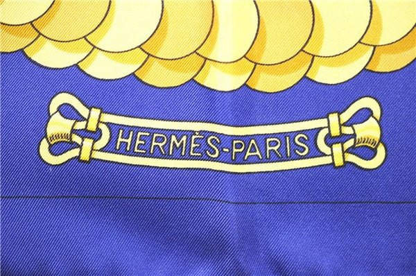 Authentic HERMES Carre 90 Scarf "KOSMIMA" Silk Blue 5457D