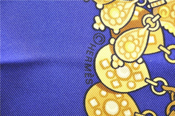Authentic HERMES Carre 90 Scarf "KOSMIMA" Silk Blue 5457D