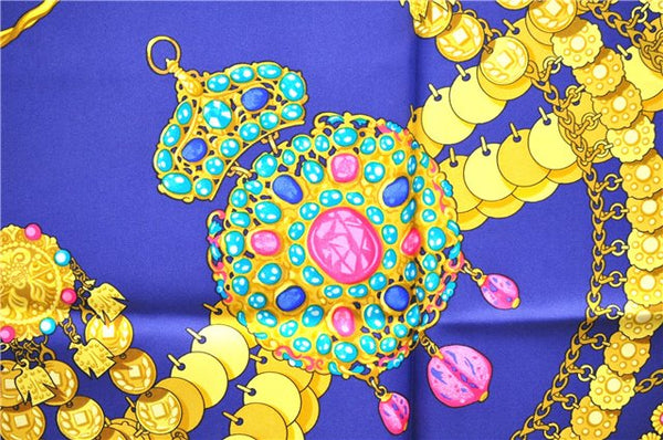 Authentic HERMES Carre 90 Scarf "KOSMIMA" Silk Blue 5457D