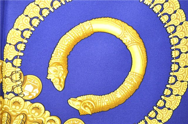 Authentic HERMES Carre 90 Scarf "KOSMIMA" Silk Blue 5457D