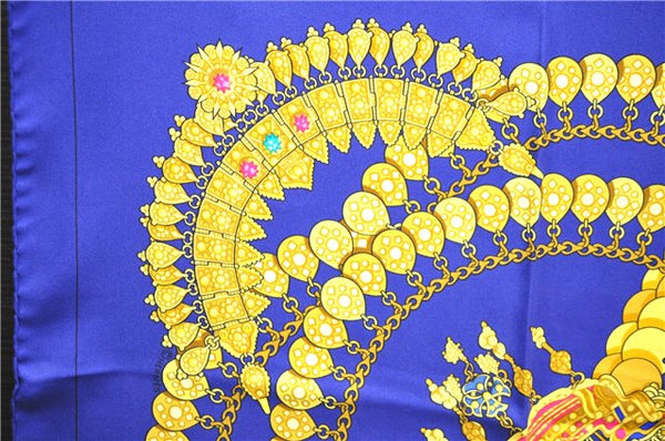 Authentic HERMES Carre 90 Scarf "KOSMIMA" Silk Blue 5457D