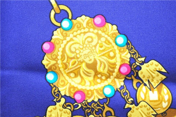 Authentic HERMES Carre 90 Scarf "KOSMIMA" Silk Blue 5457D