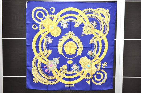 Authentic HERMES Carre 90 Scarf "KOSMIMA" Silk Blue 5457D