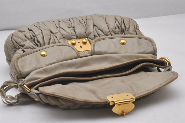 Authentic MIU MIU Matelasse Vintage Leather 2Way Shoulder Hand Bag Gray 5457I