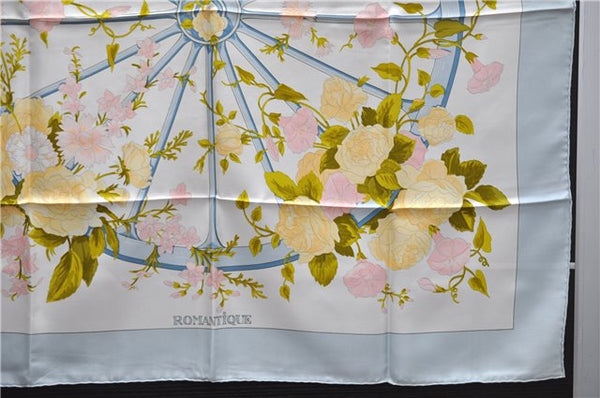 Authentic HERMES Carre 90 Scarf "ROMANTIQUE" Silk Light Blue 5458D