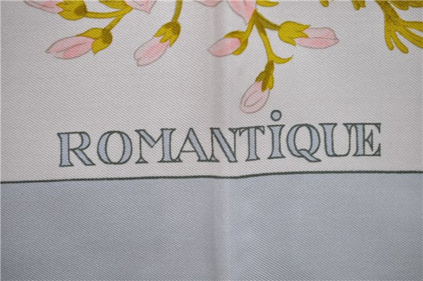 Authentic HERMES Carre 90 Scarf "ROMANTIQUE" Silk Light Blue 5458D