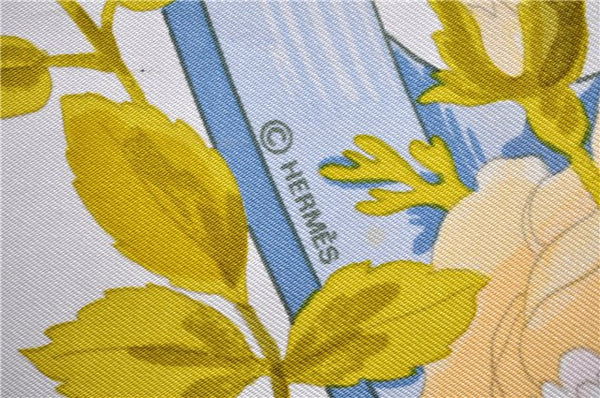 Authentic HERMES Carre 90 Scarf "ROMANTIQUE" Silk Light Blue 5458D