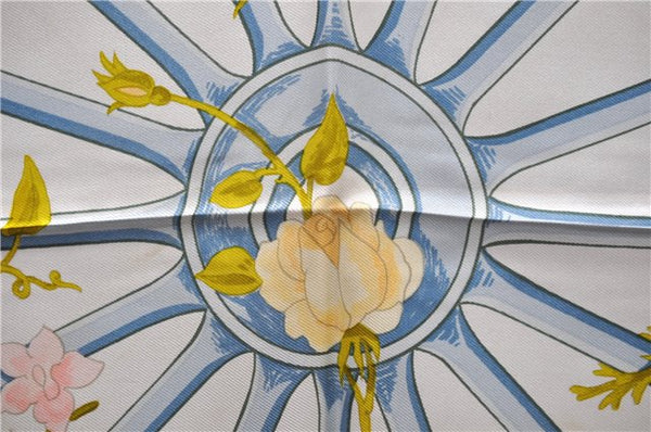 Authentic HERMES Carre 90 Scarf "ROMANTIQUE" Silk Light Blue 5458D
