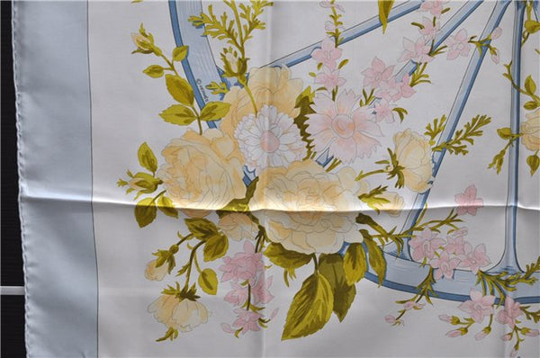 Authentic HERMES Carre 90 Scarf "ROMANTIQUE" Silk Light Blue 5458D