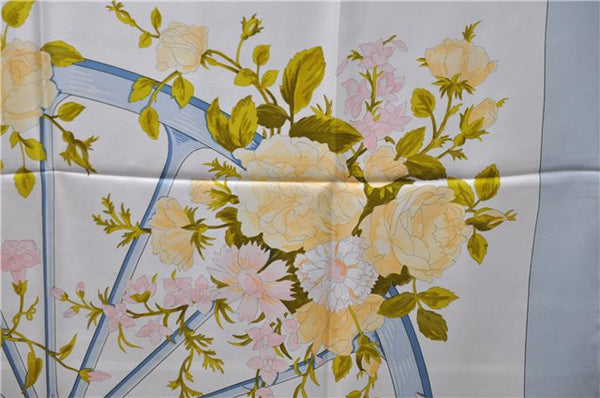 Authentic HERMES Carre 90 Scarf "ROMANTIQUE" Silk Light Blue 5458D