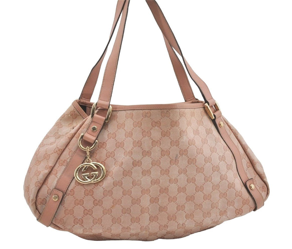 Authentic GUCCI GG Crystal Abbey Shoulder Tote Bag PVC Leather 130736 Pink 5458I