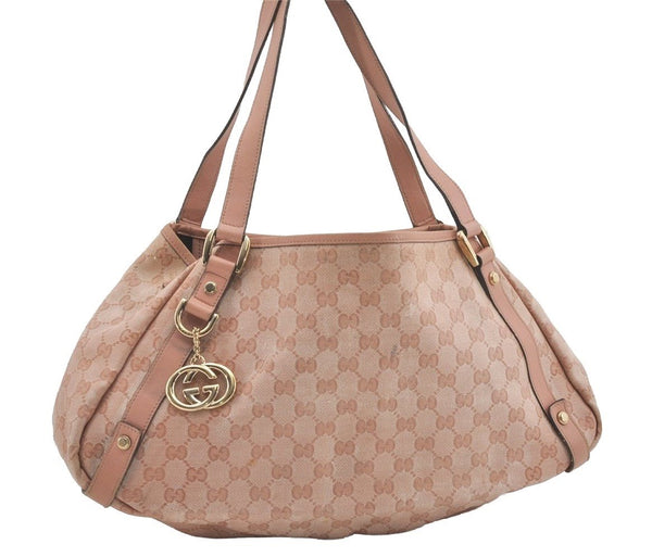 Authentic GUCCI GG Crystal Abbey Shoulder Tote Bag PVC Leather 130736 Pink 5458I