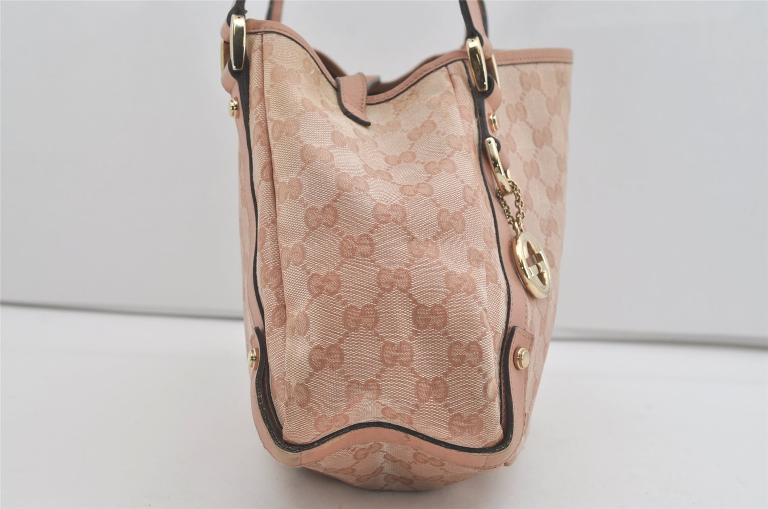Authentic GUCCI GG Crystal Abbey Shoulder Tote Bag PVC Leather 130736 Pink 5458I
