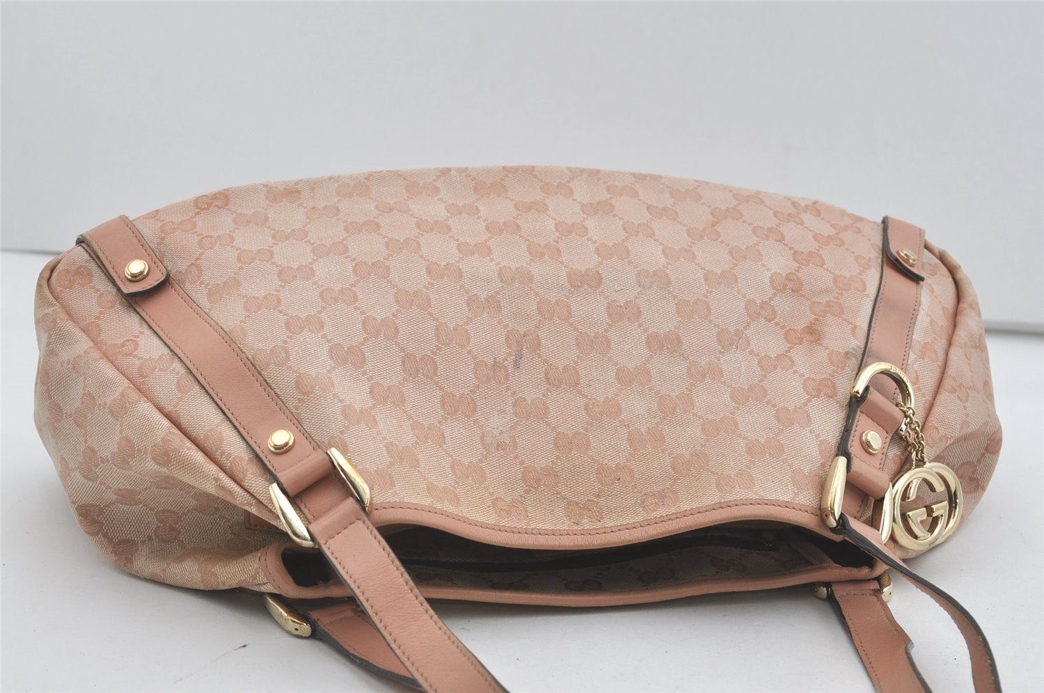 Authentic GUCCI GG Crystal Abbey Shoulder Tote Bag PVC Leather 130736 Pink 5458I