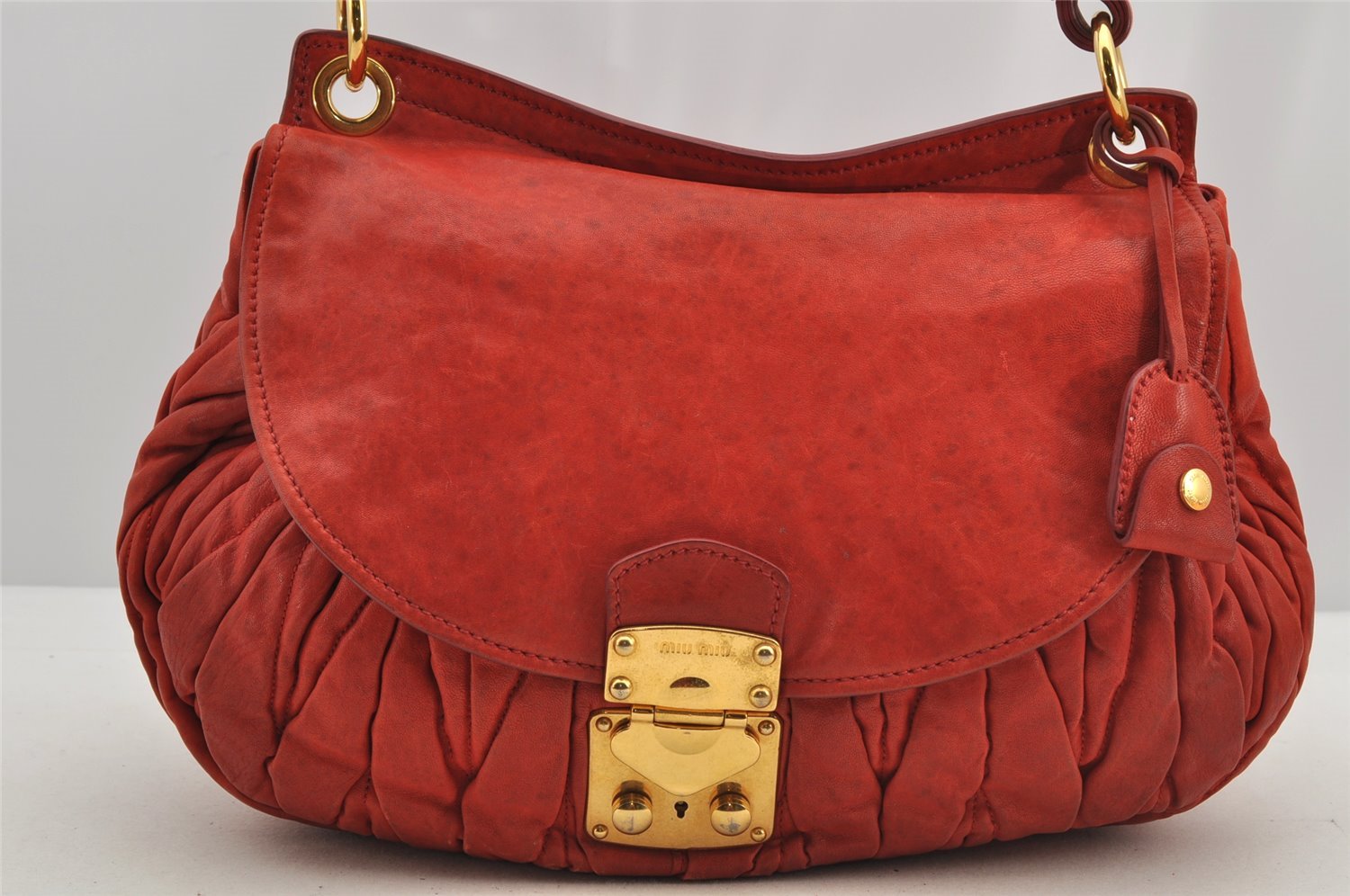 Authentic MIU MIU Matelasse Vintage Leather 2Way Shoulder Hand Bag Red 5461I