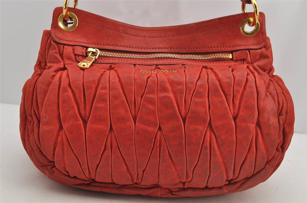 Authentic MIU MIU Matelasse Vintage Leather 2Way Shoulder Hand Bag Red 5461I