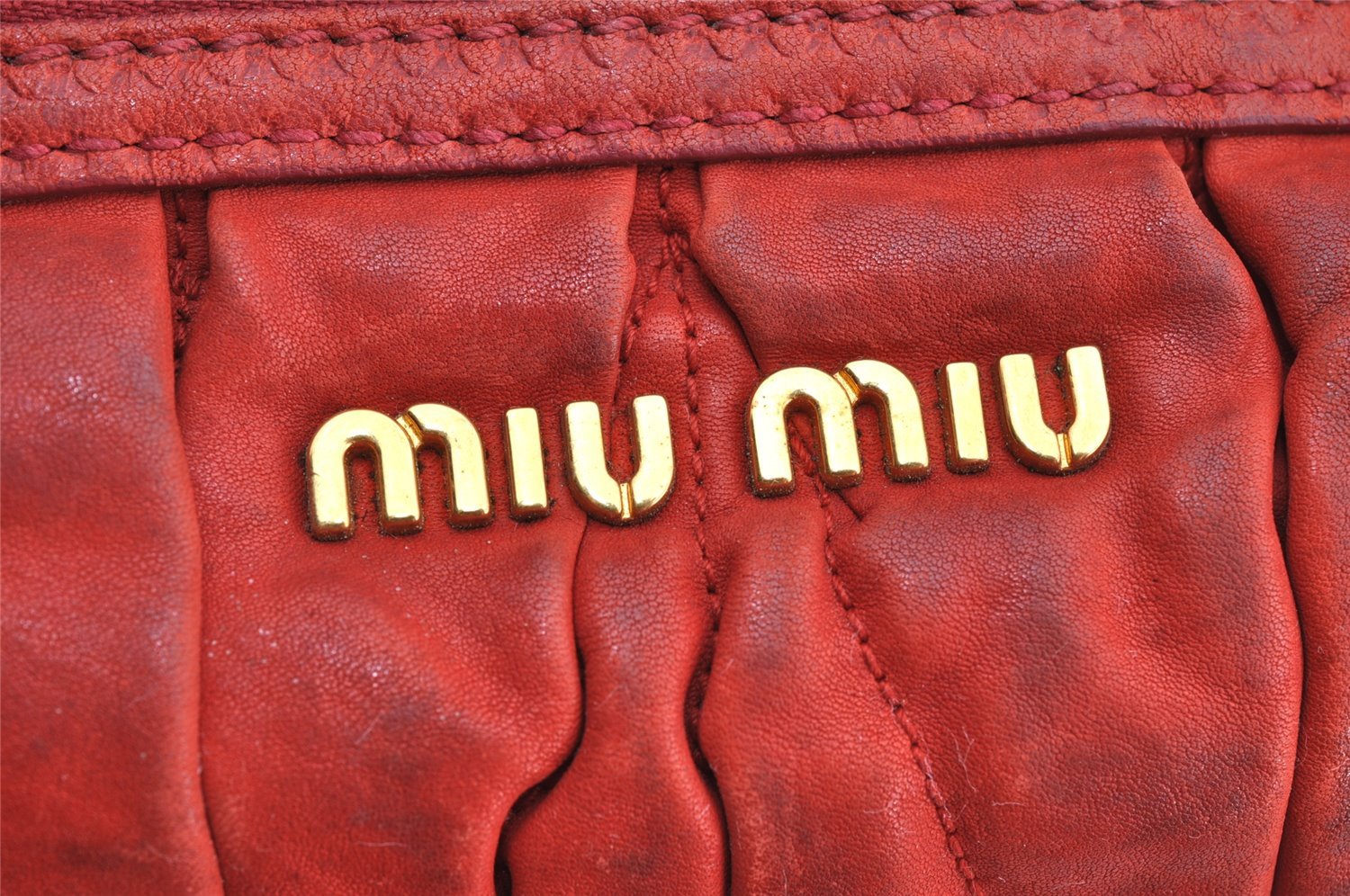 Authentic MIU MIU Matelasse Vintage Leather 2Way Shoulder Hand Bag Red 5461I