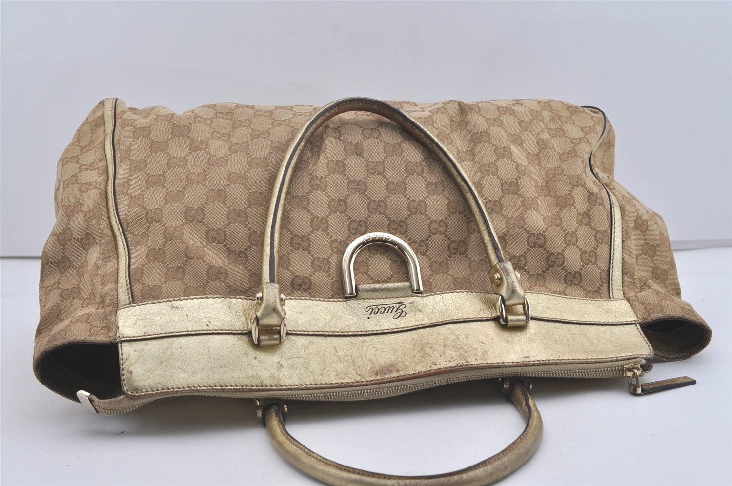 Authentic GUCCI Vintage Abbey Hand Tote Bag GG Canvas Leather 189931 Beige 5463I