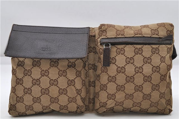 Authentic GUCCI Waist Bum Bag GG Canvas Leather 28566 Brown 5464D