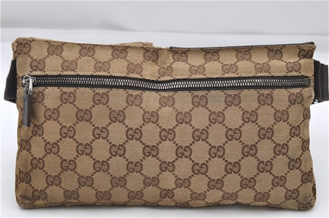 Authentic GUCCI Waist Bum Bag GG Canvas Leather 28566 Brown 5464D