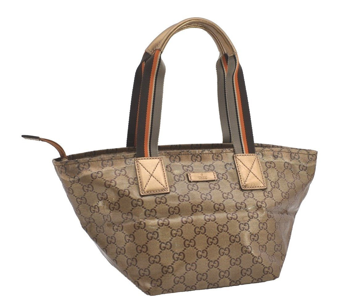 Authentic GUCCI GG Crystal Hand Tote Bag GG PVC Leather 131228 Gold 5465I