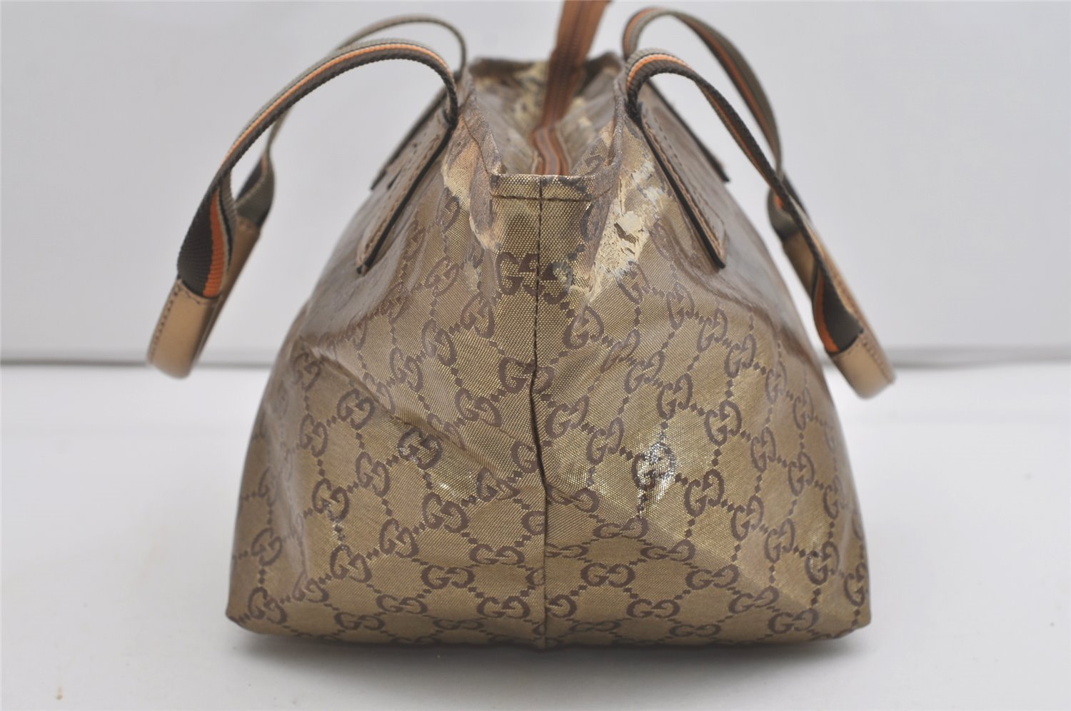 Authentic GUCCI GG Crystal Hand Tote Bag GG PVC Leather 131228 Gold 5465I