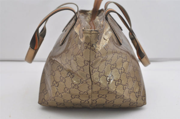 Authentic GUCCI GG Crystal Hand Tote Bag GG PVC Leather 131228 Gold 5465I