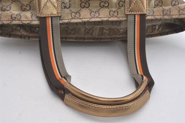 Authentic GUCCI GG Crystal Hand Tote Bag GG PVC Leather 131228 Gold 5465I