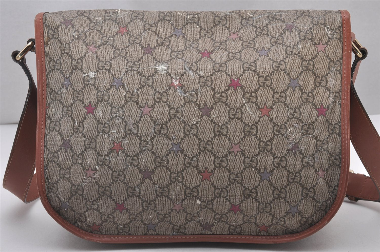 Authentic GUCCI GG Supreme Stars Shoulder Bag PVC Leather 201732 Brown 5466I