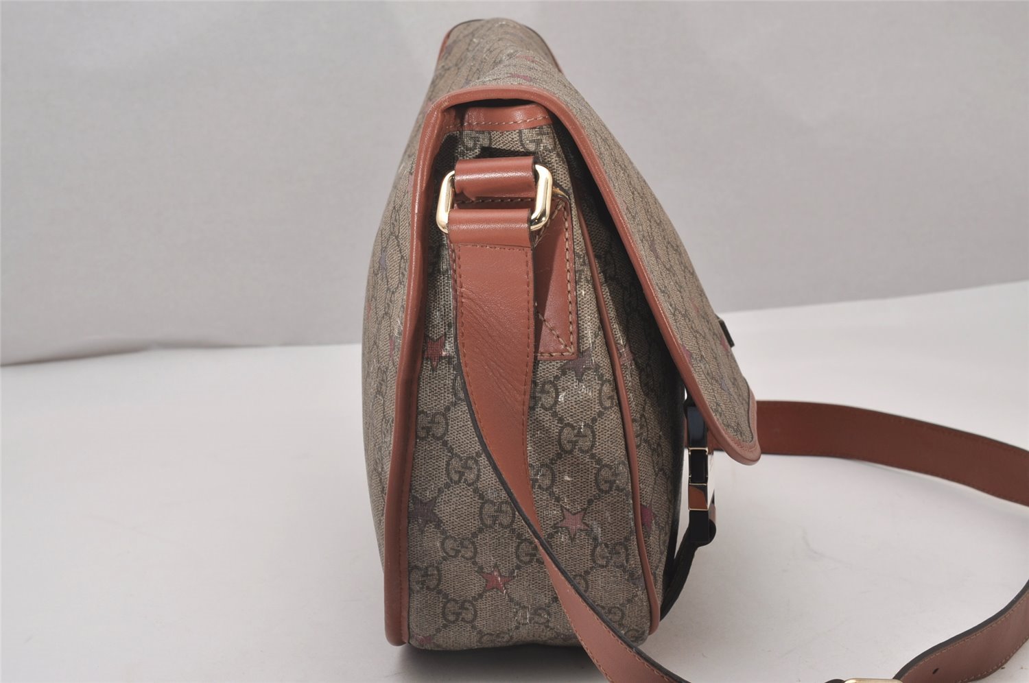 Authentic GUCCI GG Supreme Stars Shoulder Bag PVC Leather 201732 Brown 5466I