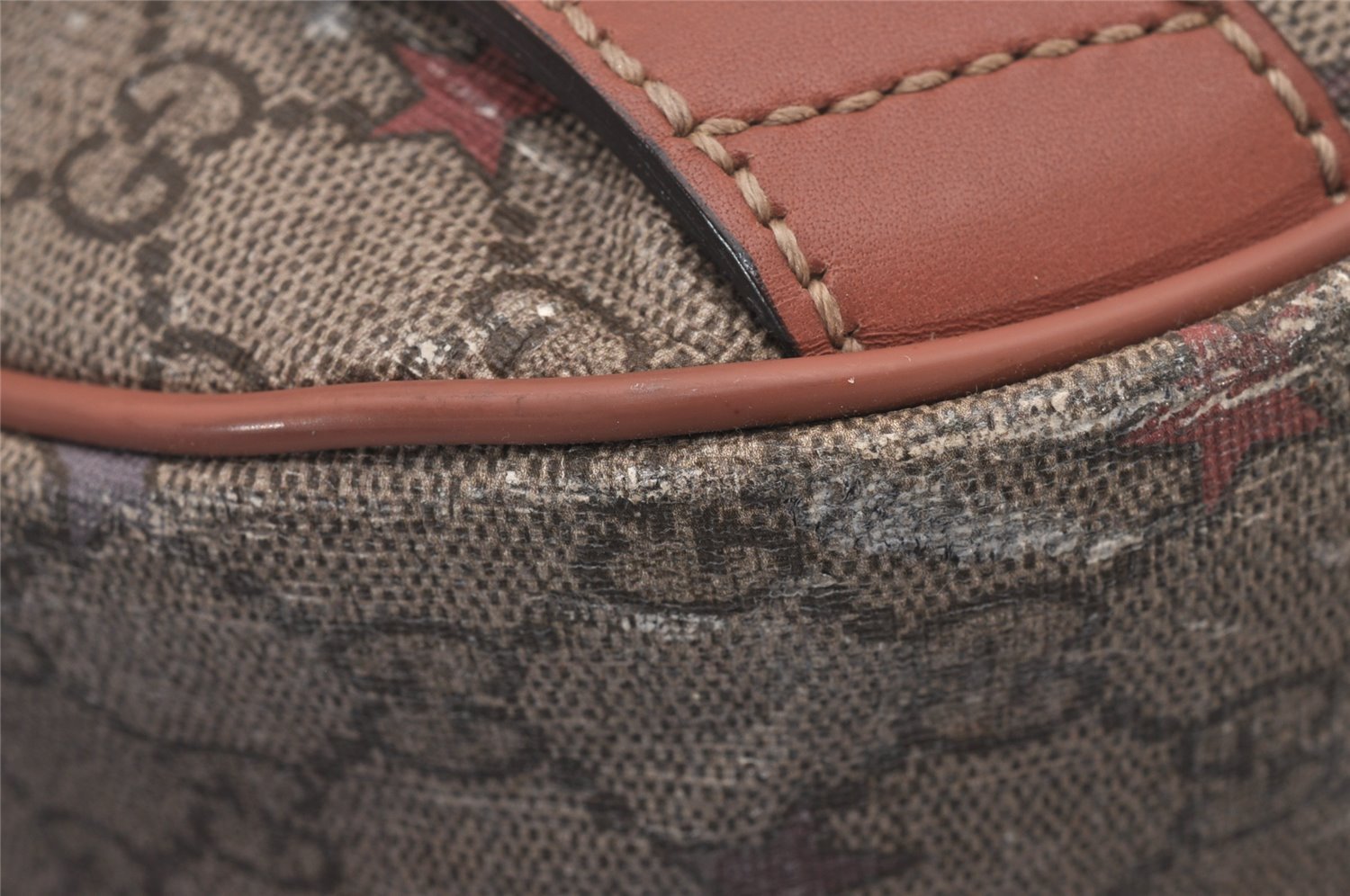 Authentic GUCCI GG Supreme Stars Shoulder Bag PVC Leather 201732 Brown 5466I