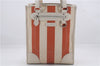 Authentic BURBERRY Stripe Shoulder Toe Bag Canvas Leather Ivory Orange 5469D