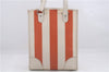 Authentic BURBERRY Stripe Shoulder Toe Bag Canvas Leather Ivory Orange 5469D