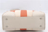 Authentic BURBERRY Stripe Shoulder Toe Bag Canvas Leather Ivory Orange 5469D