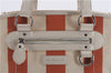 Authentic BURBERRY Stripe Shoulder Toe Bag Canvas Leather Ivory Orange 5469D