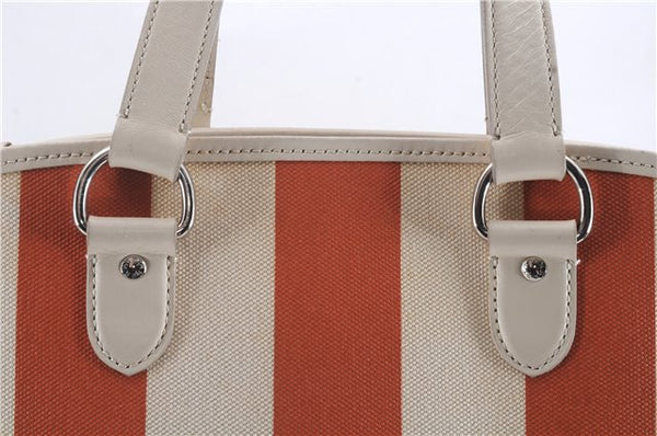 Authentic BURBERRY Stripe Shoulder Toe Bag Canvas Leather Ivory Orange 5469D