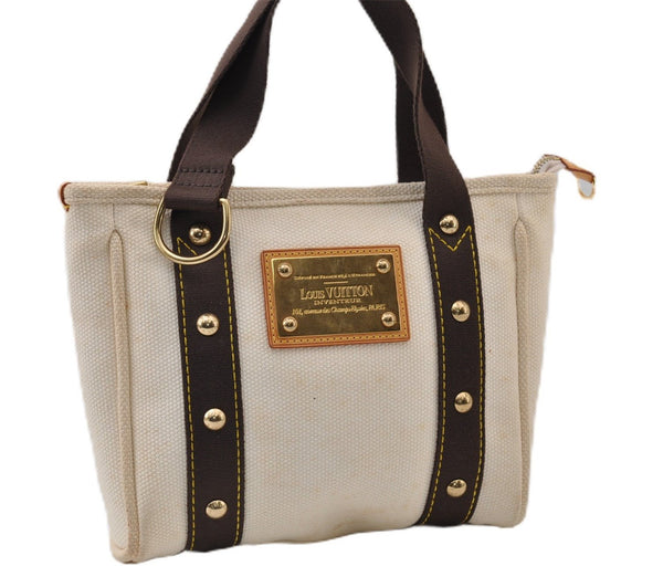 Authentic Louis Vuitton Antigua Cabas PM Hand Bag White Brown M40039 LV 5473F