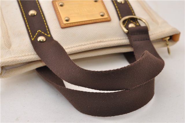 Authentic Louis Vuitton Antigua Cabas PM Hand Bag White Brown M40039 LV 5473F