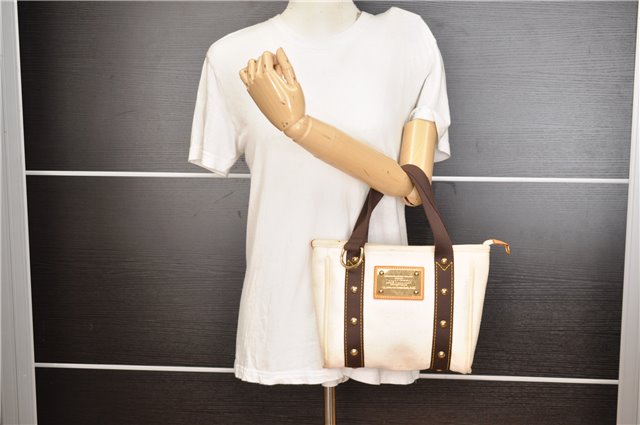 Authentic Louis Vuitton Antigua Cabas PM Hand Bag White Brown M40039 LV 5473F