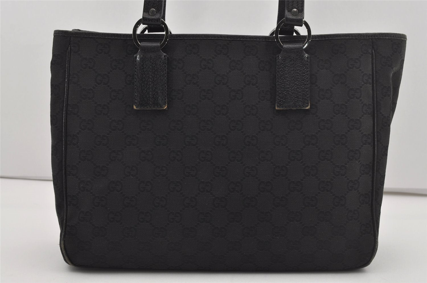 Authentic GUCCI Vintage Shoulder Tote Bag GG Canvas Leather 113017 Black 5486I
