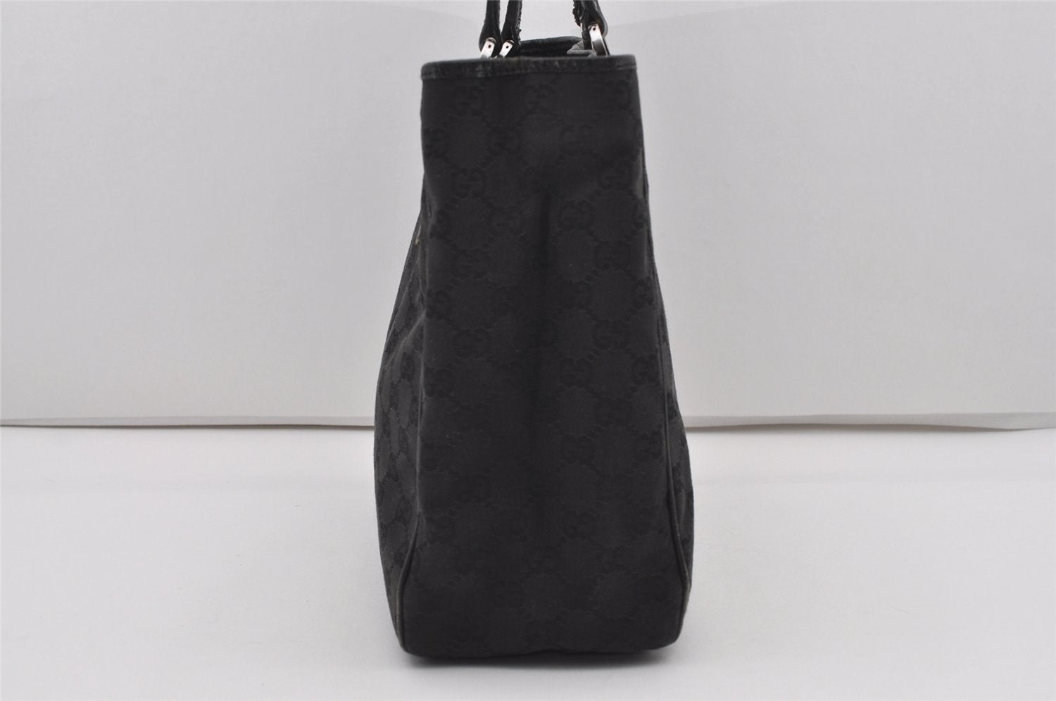 Authentic GUCCI Vintage Shoulder Tote Bag GG Canvas Leather 113017 Black 5486I