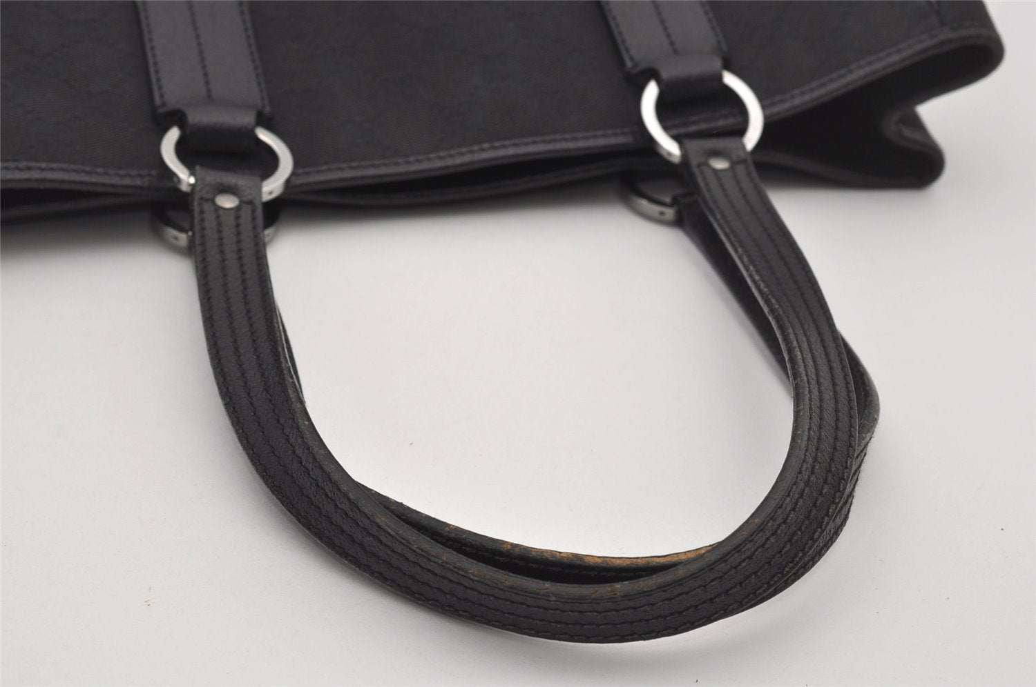 Authentic GUCCI Vintage Shoulder Tote Bag GG Canvas Leather 113017 Black 5486I