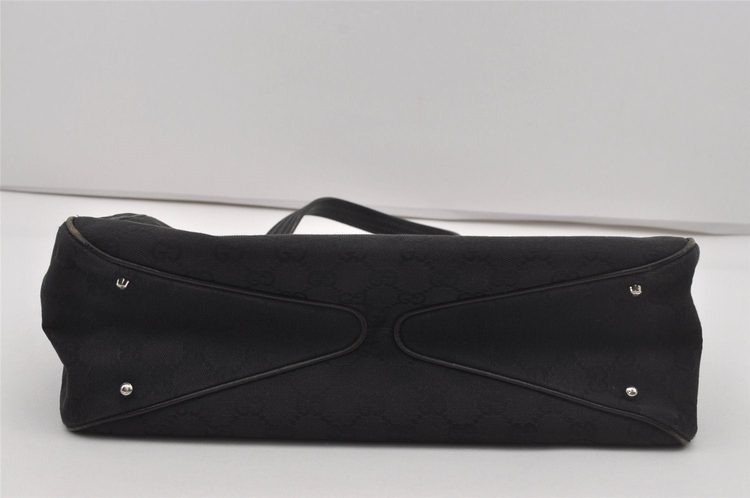 Authentic GUCCI Vintage Shoulder Tote Bag GG Canvas Leather 113017 Black 5486I