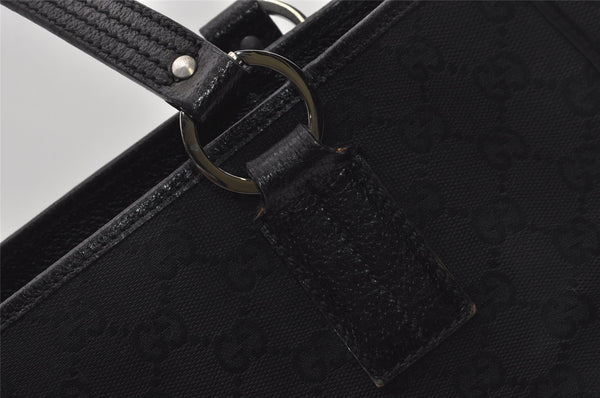 Authentic GUCCI Vintage Shoulder Tote Bag GG Canvas Leather 113017 Black 5486I