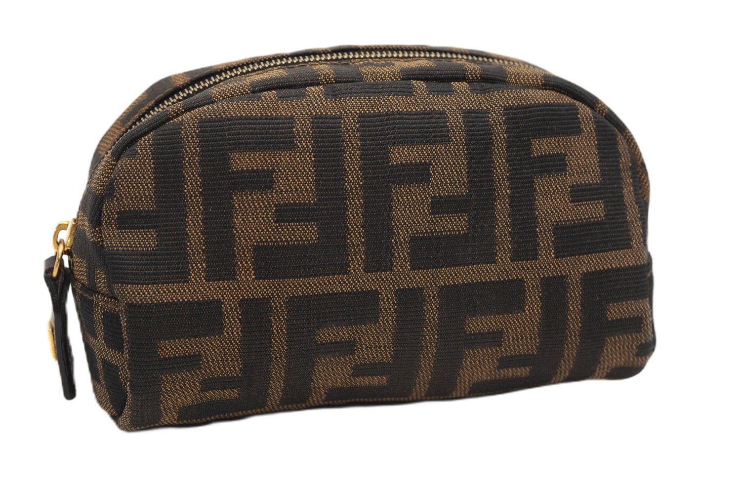Authentic FENDI Vintage Zucca Pouch Purse Canvas Leather Brown 5505F