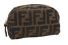 Authentic FENDI Vintage Zucca Pouch Purse Canvas Leather Brown 5505F