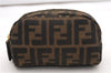 Authentic FENDI Vintage Zucca Pouch Purse Canvas Leather Brown 5505F