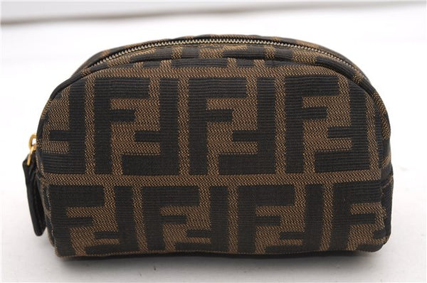 Authentic FENDI Vintage Zucca Pouch Purse Canvas Leather Brown 5505F