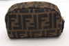 Authentic FENDI Vintage Zucca Pouch Purse Canvas Leather Brown 5505F