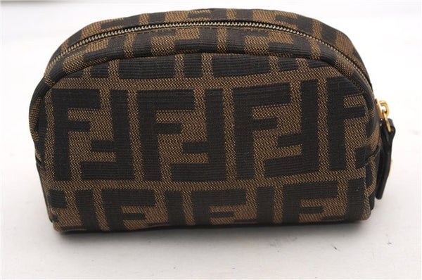 Authentic FENDI Vintage Zucca Pouch Purse Canvas Leather Brown 5505F